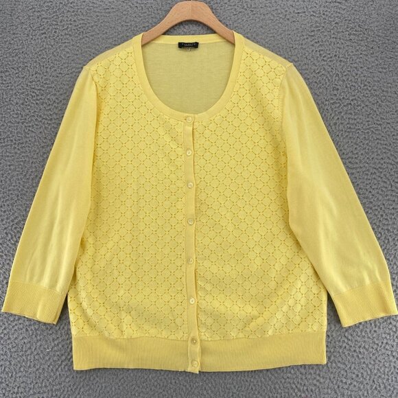 Talbots Sweater Women L Petite Yellow Button Up Cardigan 3/4 Sleeve Stretch Knit - Picture 1 of 9